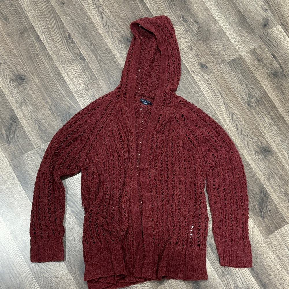 American Eagle Outfitters Maroon Hooded Cardigan